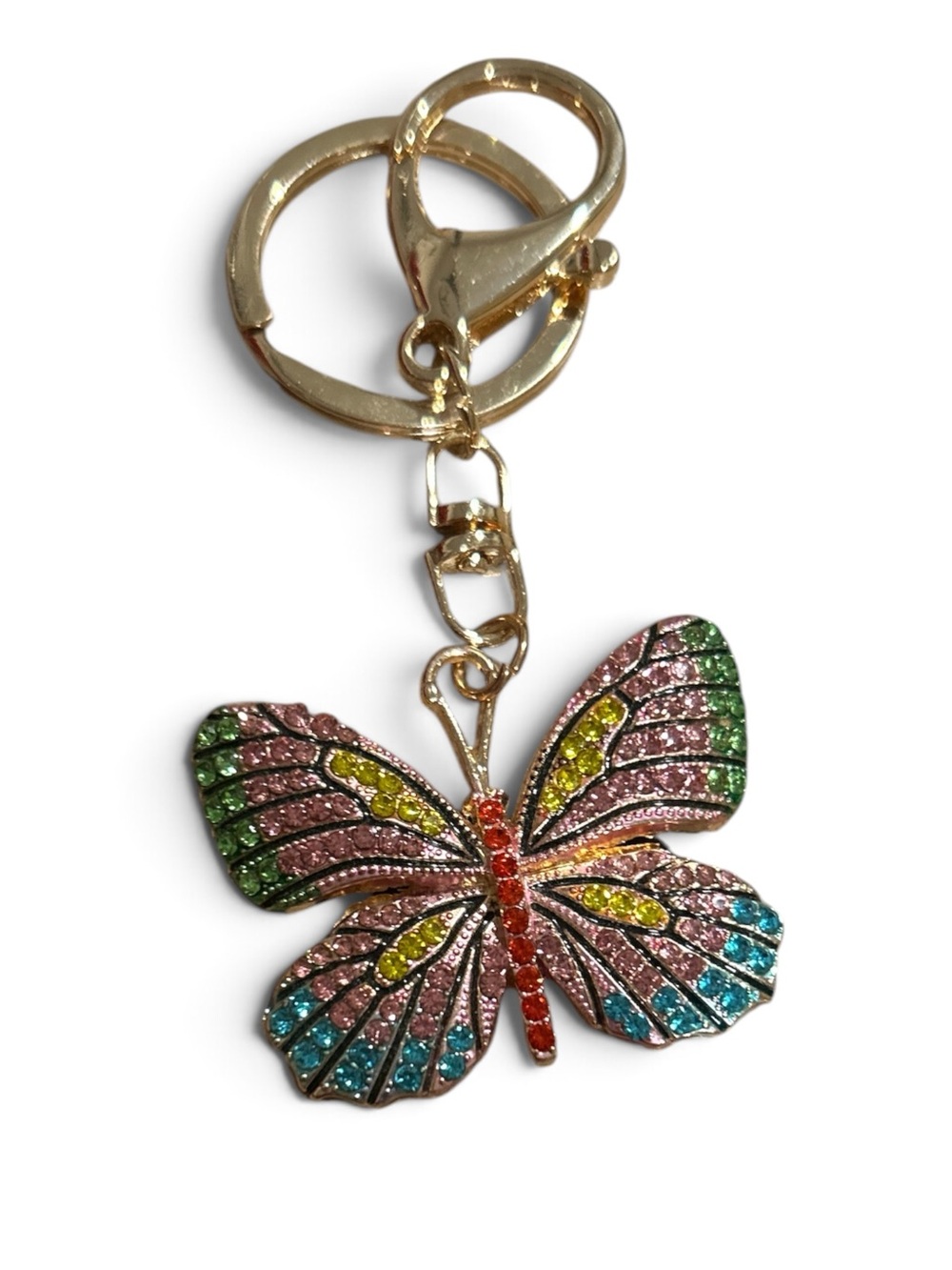 Butterfly Keychain or Bag Charm beautiful crystal design. Gold.